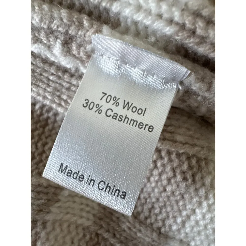 LA LIGNE Wool Cashmere Striped Cable Knit Crewneck Sweater Tan Cream Size Medium